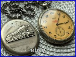 VINTAGE Molniya Pocket Watch Mechancal Leather Case WW1 Russian Railway Soviet