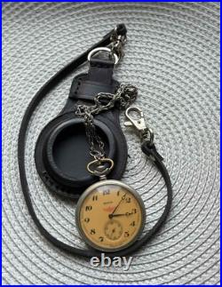 VINTAGE Molniya Pocket Watch Mechancal Leather Case WW1 Russian Railway Soviet