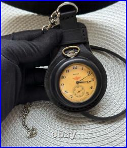 VINTAGE Molniya Pocket Watch Mechancal Leather Case WW1 Russian Railway Soviet