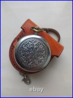 VINTAGE Molniya Pocket Watch Mechanical Leather Case Soviet WW1 Russian USSR