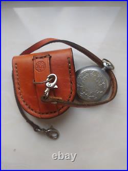 VINTAGE Molniya Pocket Watch Mechanical Leather Case Soviet WW1 Russian USSR