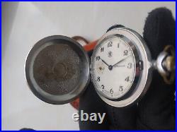 VINTAGE Molniya Pocket Watch Mechanical Leather Case Soviet WW1 Russian USSR