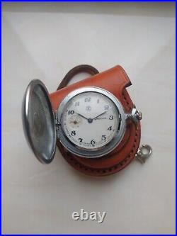 VINTAGE Molniya Pocket Watch Mechanical Leather Case Soviet WW1 Russian USSR