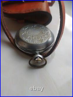 VINTAGE Molniya Pocket Watch Mechanical Leather Case Soviet WW1 Russian USSR