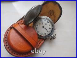 VINTAGE Molniya Pocket Watch Mechanical Leather Case Soviet WW1 Russian USSR