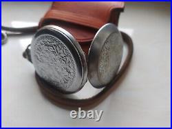VINTAGE Molniya Pocket Watch Mechanical Leather Case Soviet WW1 Russian USSR