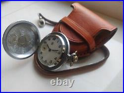 VINTAGE Molniya Pocket Watch Mechanical Leather Case Soviet WW1 Russian USSR