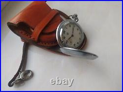 VINTAGE Molniya Pocket Watch Mechanical Leather Case Soviet WW1 Russian USSR