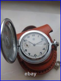 VINTAGE Molniya Pocket Watch Mechanical Leather Case Soviet WW1 Russian USSR