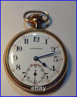 VINTAGE POCKET WATCH APPROVED 21j SWISS BANNER GOLD FILLED SCREW BACK CASE