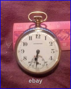 VINTAGE POCKET WATCH APPROVED 21j SWISS BANNER GOLD FILLED SCREW BACK CASE
