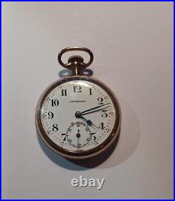 VINTAGE POCKET WATCH APPROVED 21j SWISS BANNER GOLD FILLED SCREW BACK CASE