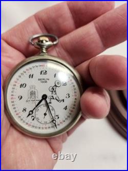 VINTAGE WORKING 1936 BERLIN OLYMPICS POCKET WATCH BOUGHT AT ESTATE SALE and CASE