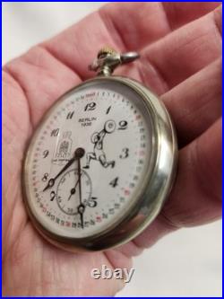 VINTAGE WORKING 1936 BERLIN OLYMPICS POCKET WATCH BOUGHT AT ESTATE SALE and CASE