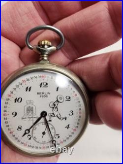 VINTAGE WORKING 1936 BERLIN OLYMPICS POCKET WATCH BOUGHT AT ESTATE SALE and CASE