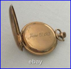 VTG 1913 ELGIN YELLOW GOLD FILLED POCKET WATCH Sz Os MONOGRAMM Full Hunter DsVa
