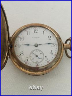 VTG 1913 ELGIN YELLOW GOLD FILLED POCKET WATCH Sz Os MONOGRAMM Full Hunter DsVa