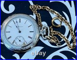 VTG 1920 Agassiz Pocket Watch Open Face #22445 STAR WC Empire Case/ Fob Chain
