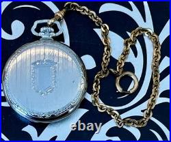 VTG 1920 Agassiz Pocket Watch Open Face #22445 STAR WC Empire Case/ Fob Chain