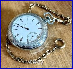 VTG 1920 Agassiz Pocket Watch Open Face #22445 STAR WC Empire Case/ Fob Chain