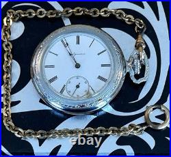 VTG 1920 Agassiz Pocket Watch Open Face #22445 STAR WC Empire Case/ Fob Chain