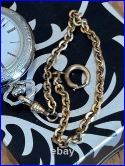 VTG 1920 Agassiz Pocket Watch Open Face #22445 STAR WC Empire Case/ Fob Chain