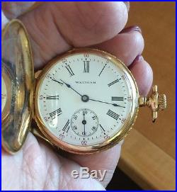 VTG/ANTQ Marked 14K GOLD American WALTHAM Pocket Watch -Dble Hntr Keystone Case