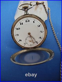 VTG, SWISS, OPEN FACE, POCKET WATCH15J, Sz16, STERLING HINGED CASE, WithDUSTCOVER, FERIA