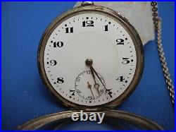VTG, SWISS, OPEN FACE, POCKET WATCH15J, Sz16, STERLING HINGED CASE, WithDUSTCOVER, FERIA