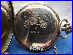 VTG, SWISS, OPEN FACE, POCKET WATCH15J, Sz16, STERLING HINGED CASE, WithDUSTCOVER, FERIA