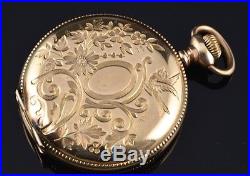 V. Fine Antique Elgin 14k Gold Filled Enamel Dial Etched Scenic Case Pocket Watch