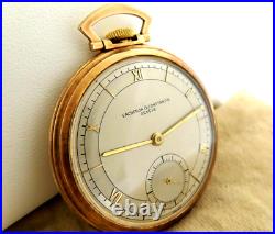 Vacheron & Constantin Open Face Pocket Watch 44mm Champagne Dial 14k Gold Case