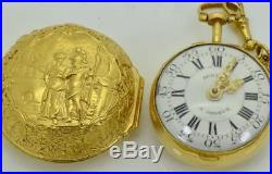 Verge Fusee Pinchbeck gold Repousse case watch&chatelaine. Bordier, Geneve c1730