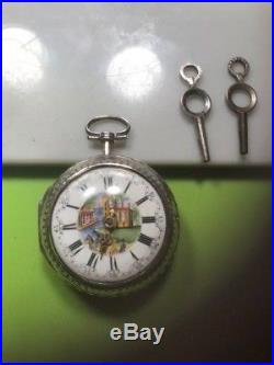 Verge Fusee Repousse Sterling Silver Pair Case Pocket Watch 1700's