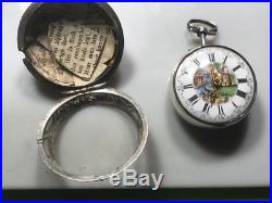 Verge Fusee Repousse Sterling Silver Pair Case Pocket Watch 1700's