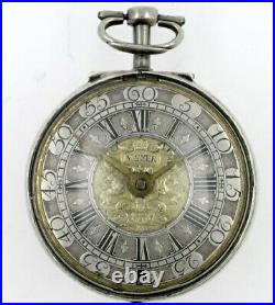 Verge pocket watch, silver pair cases, champleve dial London, c1700
