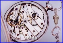 Victorian Pocket Watch Hand Engraved Silver Case Fancy Dial-Key Wind c1870-Chain