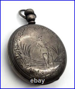 Victorian silver plated etched military hunting motif antique pocket watch case