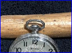 Vintage 12s Ball-Illinois Pocket Watch 19j white gold filled case