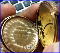 Vintage 14K Yellow Gold American Waltham Pocket Watch Seaside Hunter case