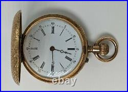 Vintage 14 KT Gold Hunter Case Ladies Pocket Watch 38 MM 199952R