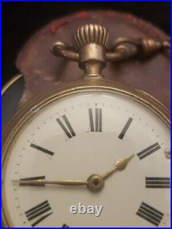 Vintage 1800's Hinged Case Pocket Watch With Fob And Glass Back Working Cond