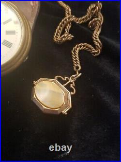 Vintage 1800's Hinged Case Pocket Watch With Fob And Glass Back Working Cond