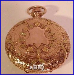 Vintage 1899 Elgin 14K Yellow Gold Pocket Watch 7j, 6s Double Hunter Case