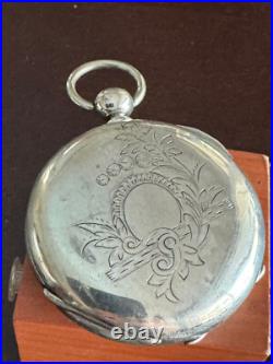 Vintage 18 Size Coin Silver Clam Shell Pocket Watch Case Key Wind Key Set
