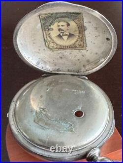 Vintage 18 Size Coin Silver Clam Shell Pocket Watch Case Key Wind Key Set