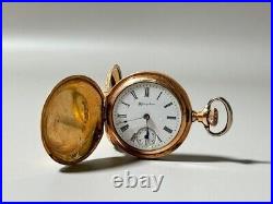 Vintage 1902 Hampden Ladies Hunter Case Gold Fill Pocket Watch Working Clean