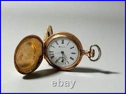 Vintage 1902 Hampden Ladies Hunter Case Gold Fill Pocket Watch Working Clean