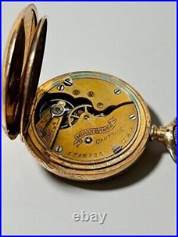 Vintage 1902 Hampden Ladies Hunter Case Gold Fill Pocket Watch Working Clean