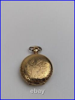 Vintage 1902 Hampden Ladies Hunter Case Gold Fill Pocket Watch Working Clean